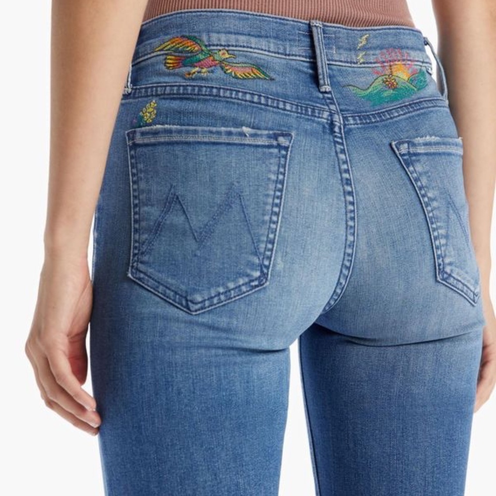 MOTHER Mid Rise Dazzler Ankle Embroidered Jean Cherry Picking I Wet My Plants 24